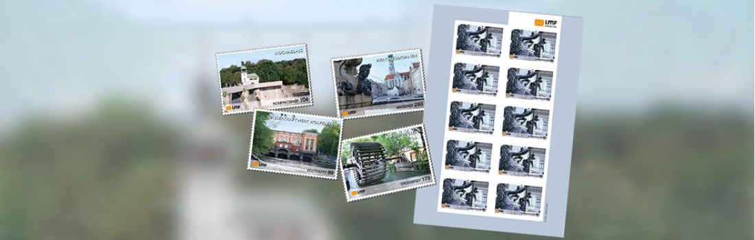 Die Briefmarken-Dauerserie Wasserstadt Augsburg zeigen eindrucksvoll die historische Wasserwirtschaft der Stadt – ein UNESCO-Welterbe.